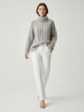 GAP Light Gray Cable Knit Turtleneck Sweater Size Medium